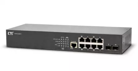 GSW-3208MP-1 Управляемый 10-портовый PoE коммутатор L2+ (8x GbE, RJ45 180W + 2x GbE, SFP)